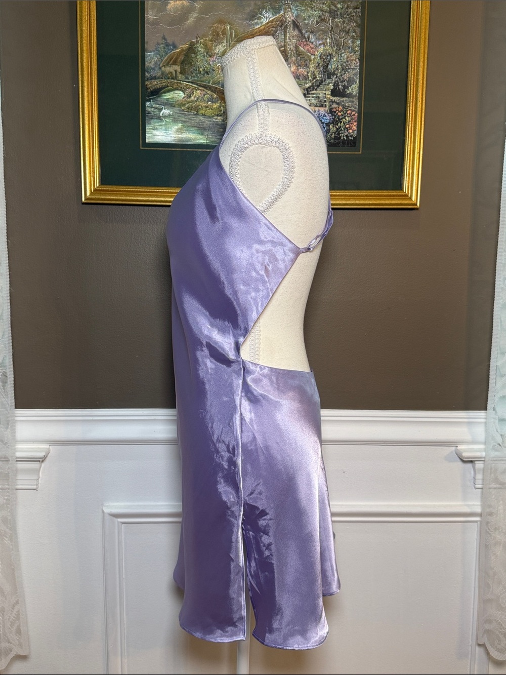 Y2K Victoria’s Secret Lilac Satin Open Back Slip Dress S - Picture 2 of 7